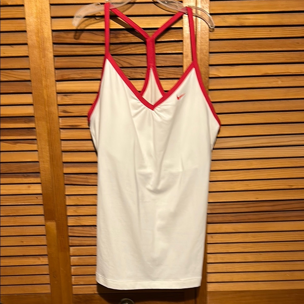 Nike White Dri Fit lined Tank Top with pink Trim